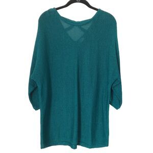 Chicos Top Size 2 (12-14) Green Crossback Pullover 3/4 Sleeve Knit Sweater